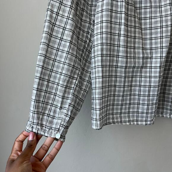 Nili Lotan Brooke White Black Plaid Print V-Neck Long‎ Sleeve Blouse Size Small - Picture 3 of 8